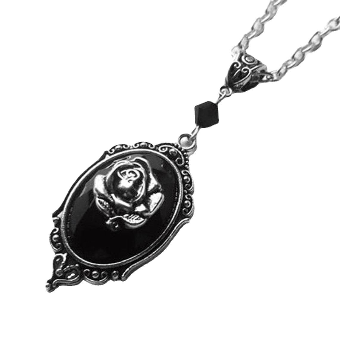 Wholesale Rock Band Punk Exaggerated Retro Alloy Rose Black Gemstone Necklace
